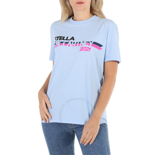 Stella Mccartney Ladies Light Blue Moto Logo Print T-shirt, Brand Size 38