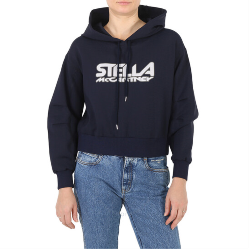 Stella Mccartney Ladies Navy Scuba Logo Print Hoodie, Brand Size 38 (US Size 4)