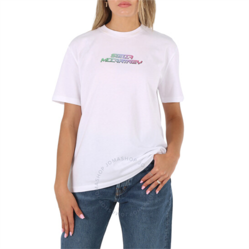 Stella Mccartney Ladies Pure White High Frequency Gel Logo Cotton T-Shirt, Brand Size 40 (US Size 6)