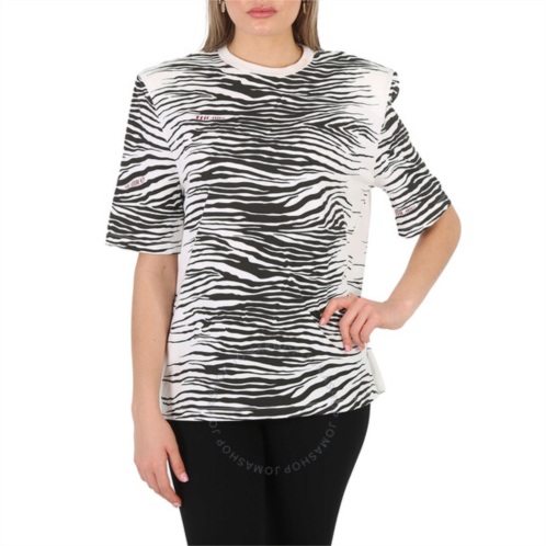The Attico Ladies White/Black Zebra Print Bella T-Shirt, Brand Size 38 (US Size 4)