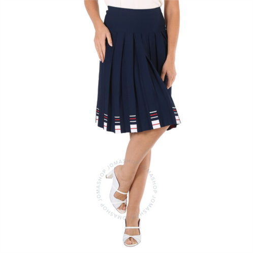 Thom Browne Ladies Blue Stripe-print Box-pleat Skirt, Brand Size 38 (US Size 6)