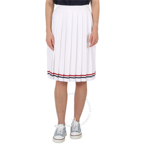 Thom Browne White Elite Pleated Midi Skirt, Brand Size 38 (US Size 6)