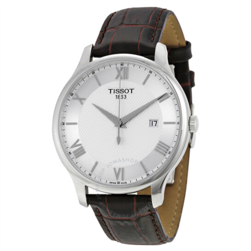 Tissot Tradition Silver Dial Brown Leather Mens Watch