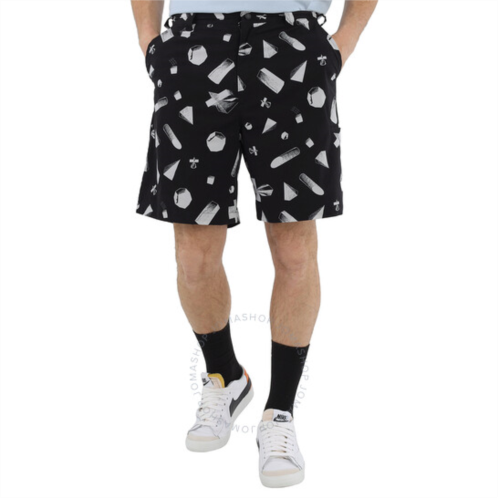 Undercover Mens Black Abstract Geometric Print Shorts, Brand Size 3 (Medium)
