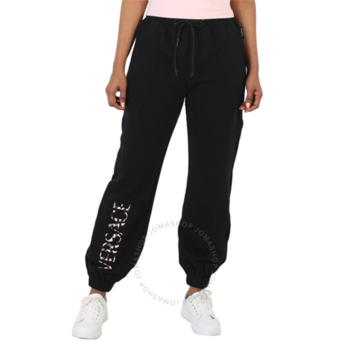 Versace Ladies Logo Embroidered Cotton-blend Sweatpants In Black, Brand Size 36 (US Size 0)