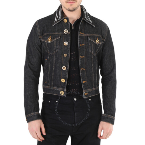 Versace Mens Black Medusa Head-motif Denim Jacket, Brand Size 48 (US Size 38)