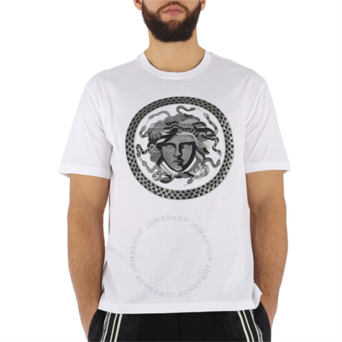 Versace Mens T-Shirt White W Medusa Embroid, Size Large