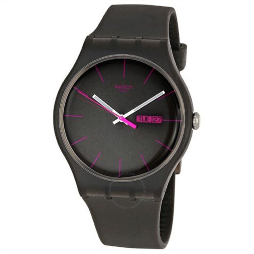 Swatch Rebel Brown Dial Brown Rubber 41 mm Watch