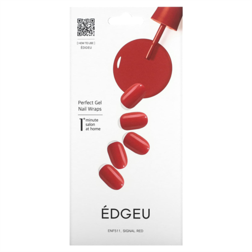 Edgeu Perfect Gel Nail Wraps ENF511 Signal Red 16 Piece Strips Set