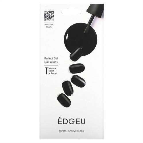 Edgeu Perfect Gel Nail Wraps ENA905 Extreme Black 16 Piece Strips Set