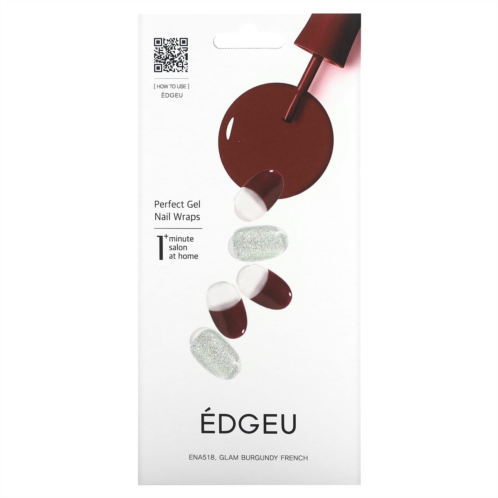Edgeu Perfect Gel Nail Wraps ENA518 Glam Burgundy French 16 Piece Strips Set