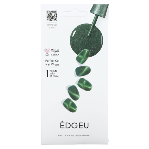 Edgeu Perfect Gel Nail Wraps ENA719 Cross Green Magnet 16 Piece Strips Set
