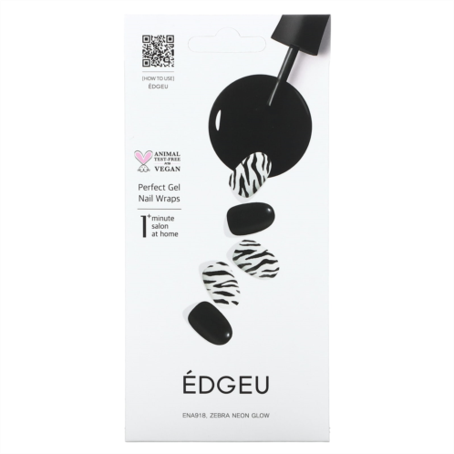 Edgeu Perfect Gel Nail Wraps ENA918 Zebra Neon Glow 16 Piece Strips Set