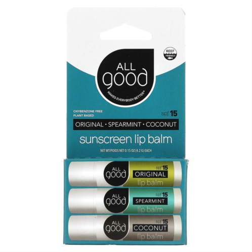 All Good Products Sunscreen Lip Balm SPF 15 Assorted 3 Pack 0.15 oz (4.2 g) Each
