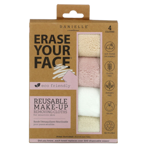 Erase Your Face Reusable Make-up Removing Cloths Assorted Colors 4 Cloths