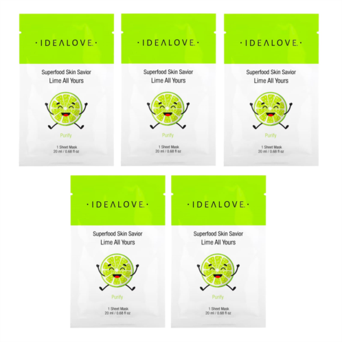 Idealove Superfood Skin Savior Lime All Yours 5 Beauty Sheet Masks 0.68 fl oz (20 ml) Each