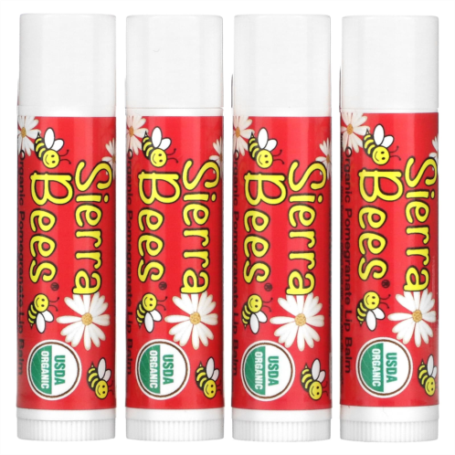 Sierra Bees Organic Lip Balms Pomegranate 4 Pack 0.15 oz (4.25 g) Each