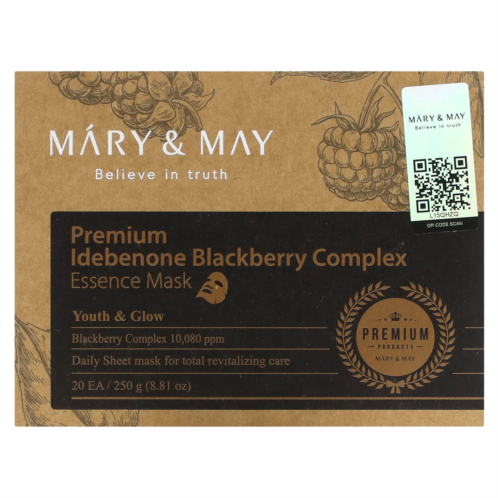 Mary & May Premium Idebenone Blackberry Complex Essence Beauty Mask 20 Sheets 0.44 oz (12.5 g)