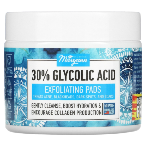Maryann Organics 30% Glycolic Acid Exfoliating Pads 50 Pads