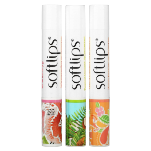 Softlips Lip Protectant Watermelon Tropical Coconut Peach Passion 3 Pack 0.07 oz (2 g) Each