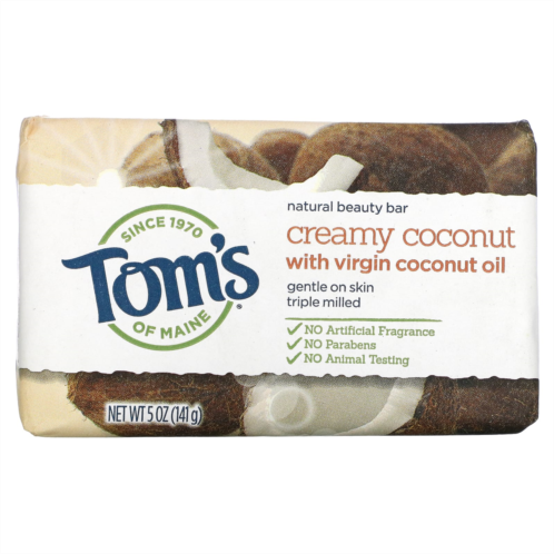 Toms of Maine Natural Beauty Bar Soap Creamy Coconut with Virgin Coconut Oil 5 oz (141 g)