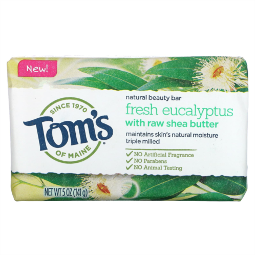 Toms of Maine Natural Beauty Bar Soap Fresh Eucalyptus with Raw Shea Butter 5 oz (141 g)