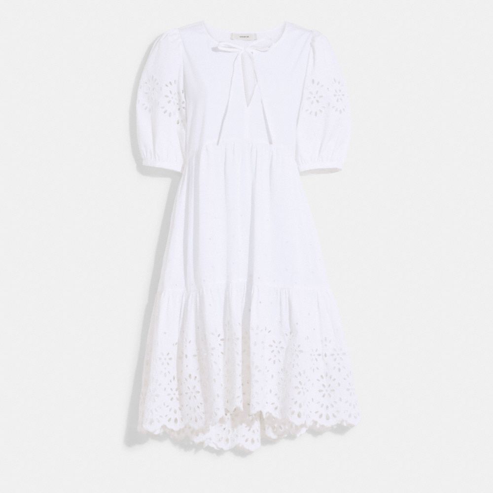 COACH Broderie Anglaise Puff Sleeve Dress In Organic Cotton