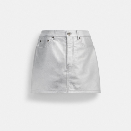 COACH Leather Mini Skirt In Silver Metallic