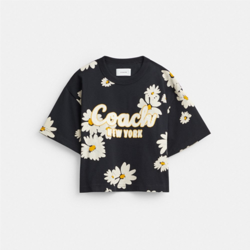 Coach Floral Cropped Signature Script T Shirt In Organic Cotton