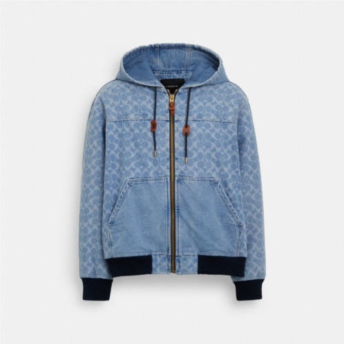 COACH Signature Denim Hooded Zip Up Jacket