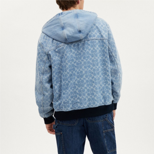 COACH Signature Denim Hooded Zip Up Jacket