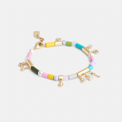 COACH Heart Multi Charm Beaded Bracelet