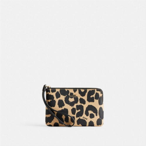 COACH Corner Zip Wristlet With Leopard Print