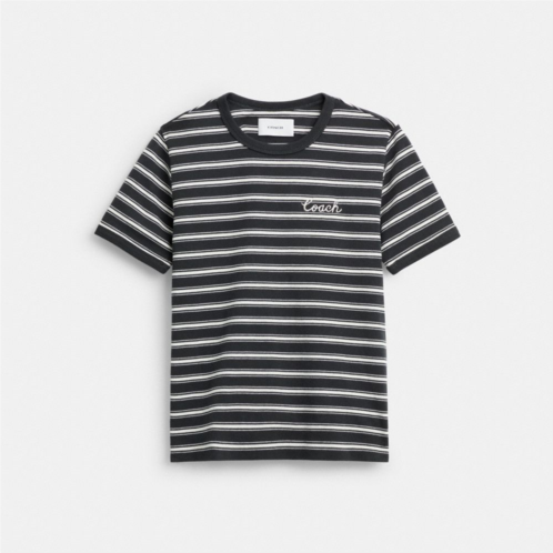 Coach Striped Signature Ringer T Shirt In Organic Cotton