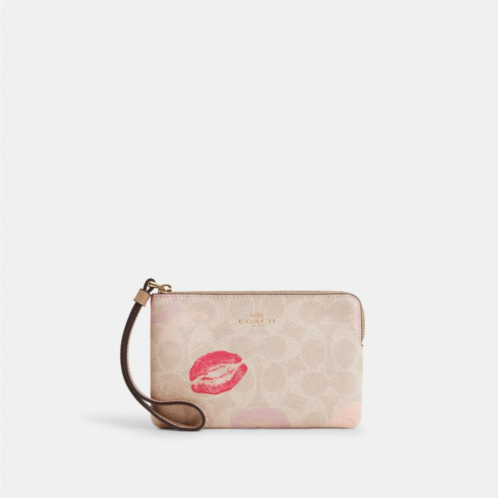 COACH Corner Zip Wristlet In Signature Canvas With Lips Print