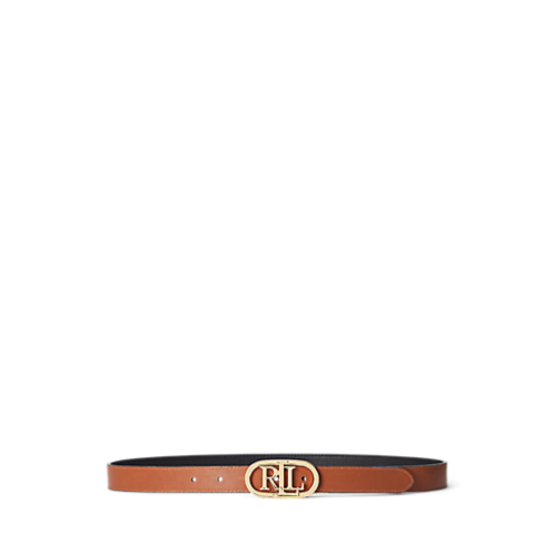 Lauren Oval-Logo Reversible Leather Skinny Belt