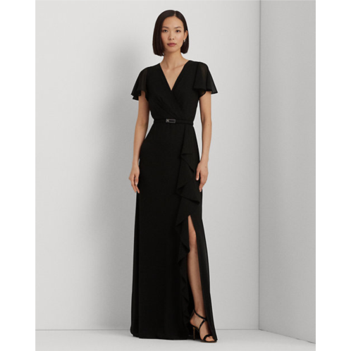 Polo Ralph Lauren Belted Georgette Flutter-Sleeve Gown