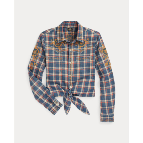 Polo Ralph Lauren Plaid Twill Tie-Front Blouse