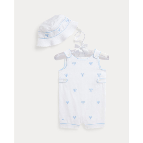 Polo Ralph Lauren Tennis Seersucker Shortall & Hat Set