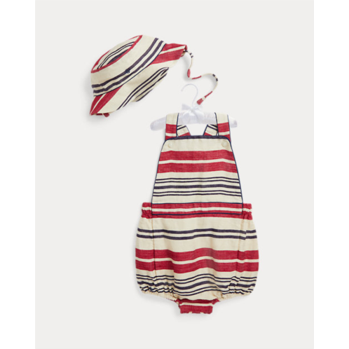 Polo Ralph Lauren Striped Linen Bubble Shortall & Hat Set