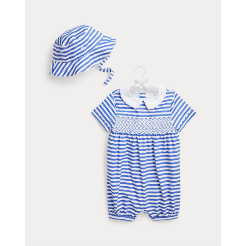 Polo Ralph Lauren Hand-Smocked Cotton Shortall & Hat Set