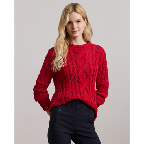 Lauren Aran-Knit Cotton-Blend Crewneck Sweater