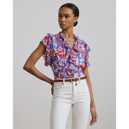 Lauren Floral Ruffle-Trim Georgette Blouse