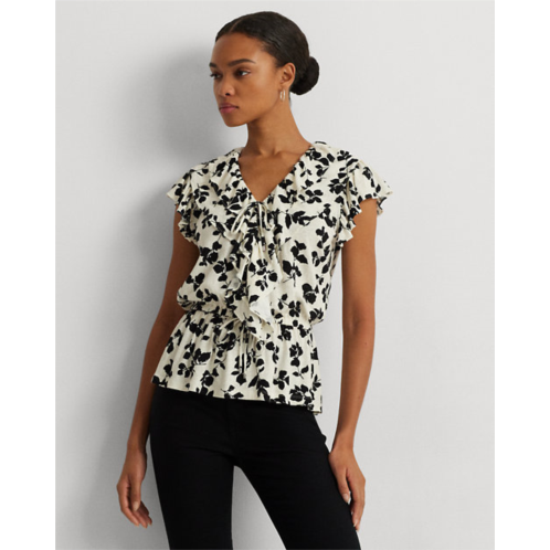 Polo Ralph Lauren Leaf-Print Ruffle-Trim Jersey Peplum Top