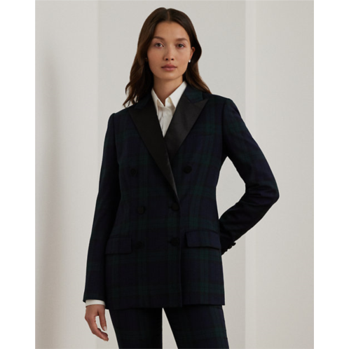 Lauren Petite Plaid Satin-Trim Double-Breasted Blazer