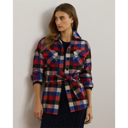 Lauren Petite Buffalo Check Belted Twill Shirt Jacket