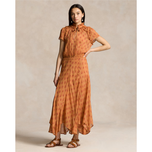 Polo Ralph Lauren Block-Print Georgette Tie-Neck Dress