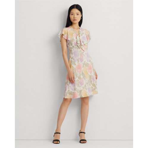 Polo Ralph Lauren Floral Bubble Crepe Tie-Neck Dress