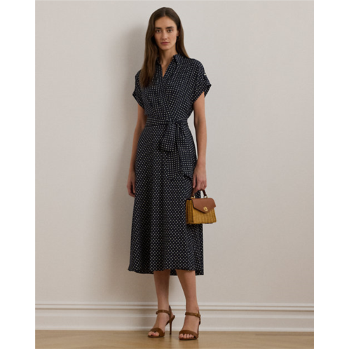 Lauren Petite Polka-Dot Belted Crepe Dress