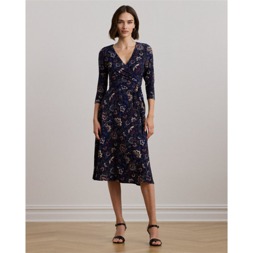 Lauren Petite Floral Surplice Stretch Jersey Dress